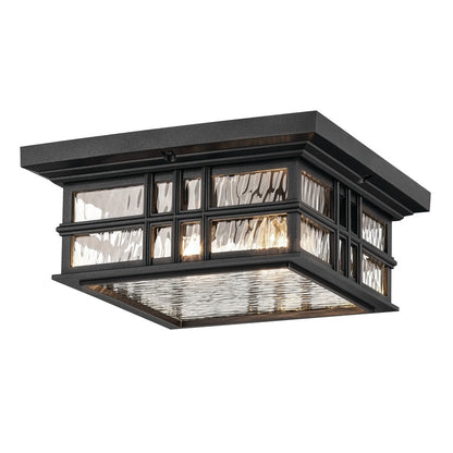 Kichler Beacon Square 2Lt Outdoor Flush/Semi Flush Mt, Black/Hammered - 49834BKT