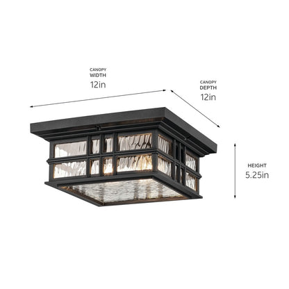 Kichler Beacon Square 2Lt Outdoor Flush/Semi Flush Mt, Black/Hammered
