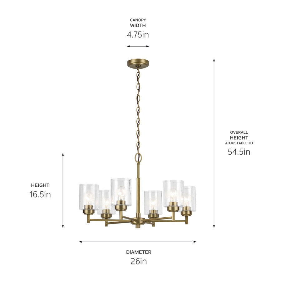 Kichler Winslow 6 Light Chandelier 1 Tier Large, Brass/Clear Seeded