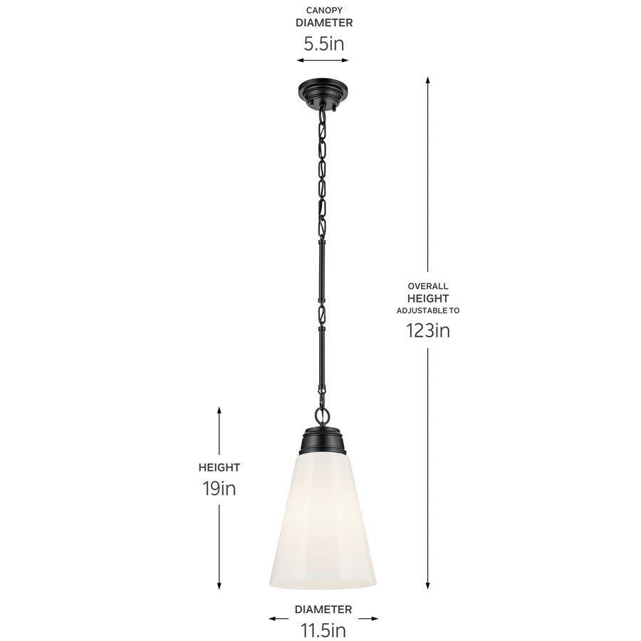 Kichler Marsailli 1 Light 19" Pendant, Black/Cased Opal