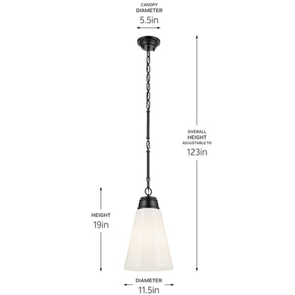 Kichler Marsailli 1 Light 19" Pendant, Black/Cased Opal