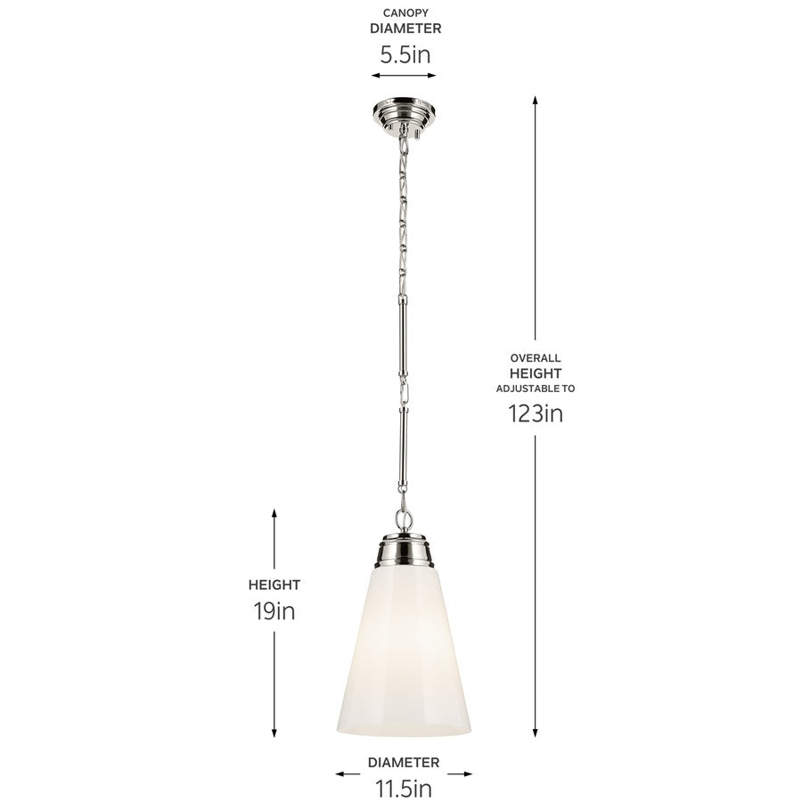 Kichler Marsailli 1 Light 19" Pendant, Polished Nickel/Cased Opal