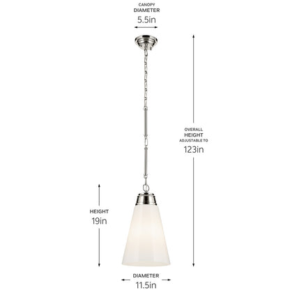 Kichler Marsailli 1 Light 19" Pendant, Polished Nickel/Cased Opal