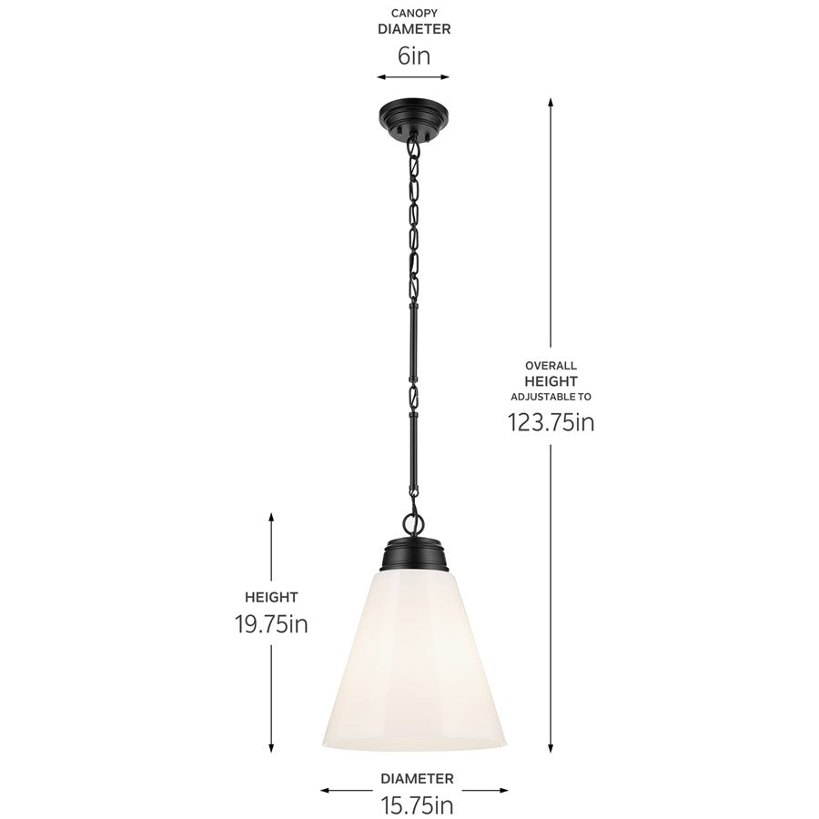 Kichler Marsailli 1 Light 20" Pendant, Black/Cased Opal
