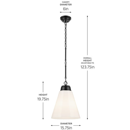 Kichler Marsailli 1 Light 20" Pendant, Black/Cased Opal