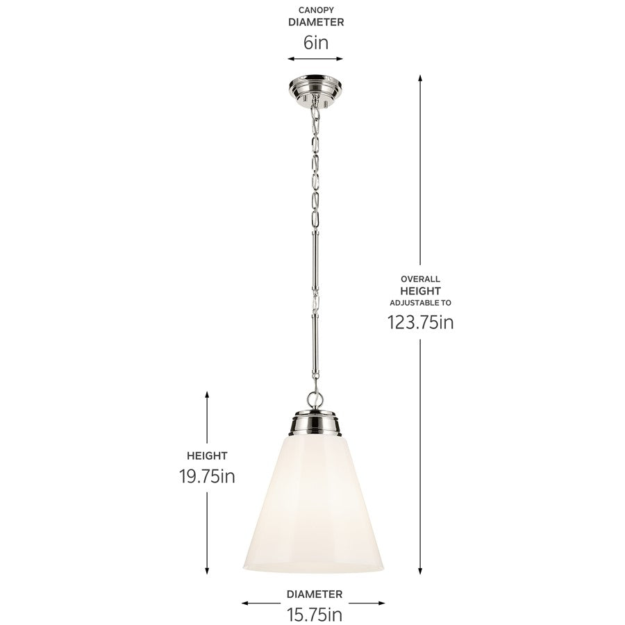 Kichler Marsailli 1 Light 20" Pendant, Polished Nickel/Cased Opal