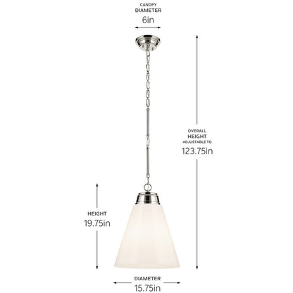 Kichler Marsailli 1 Light 20" Pendant, Polished Nickel/Cased Opal