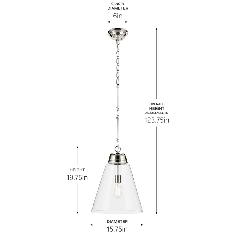 Kichler Marsailli 1 Light 20" Pendant, Polished Nickel/Clear