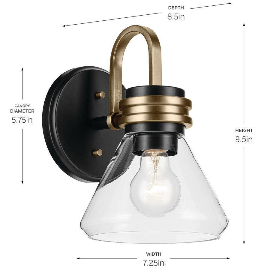 Kichler Farum 1 Light 10" Wall Sconce, Black/Clear