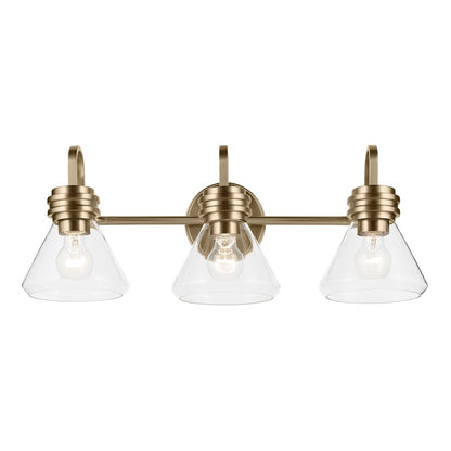 Kichler Farum 3-Light 26" Bath Vanity Light | Modern Champagne Bronze & Clear Glass | Bathroom & Powder Room Light | 3 Bulbs  x G25 | Model 55155CPZCLR