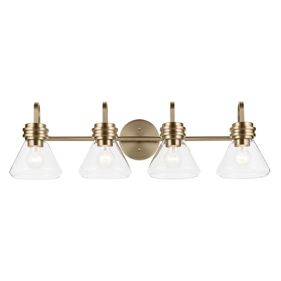 Kichler Farum 34in 4-Light Bathroom Vanity Light | Modern Champagne Bronze Steel & Clear Glass| Primary Bath & Powder Room | Model 55156CPZCLR