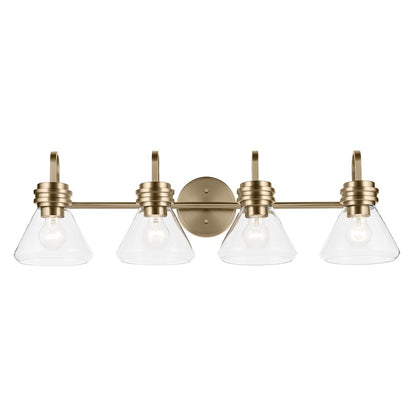 Kichler Farum 34in 4-Light Bathroom Vanity Light | Modern Champagne Bronze Steel & Clear Glass| Primary Bath & Powder Room | Model 55156CPZCLR