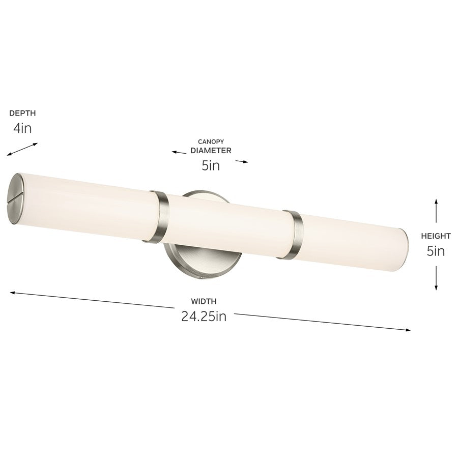 Kichler Rosh 1 Light Linear Bath Medium, Brushed Nickel/White