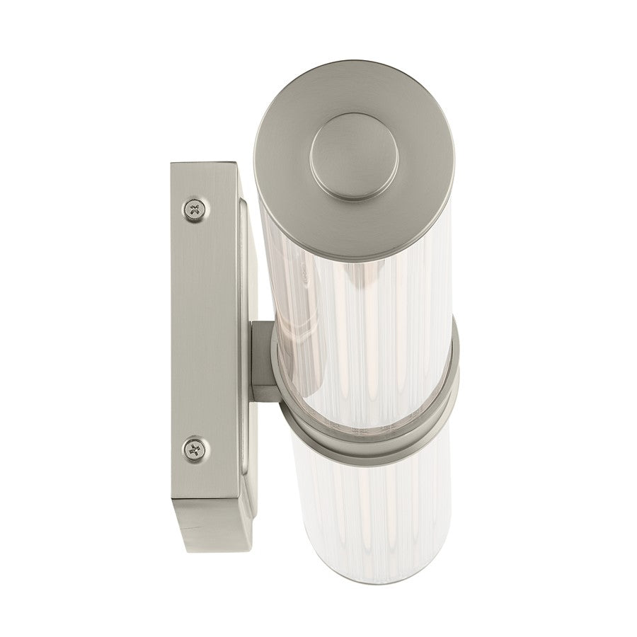 Kichler Laurene 2 Light Linear Bath Medium, Nickel/Clear Fluted