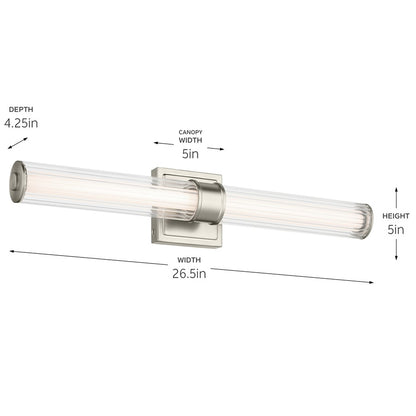 Kichler Laurene 2 Light Linear Bath Medium, Nickel/Clear Fluted