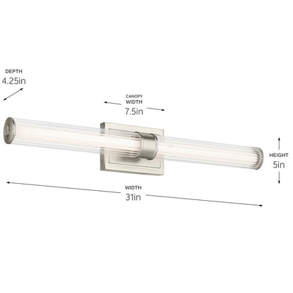 Kichler Laurene 2 Light Linear Bath Large, Nickel/Clear Fluted