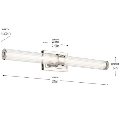 Kichler Laurene 2 Light 31" Linear Bath Large, Nickel/Clear Fluted