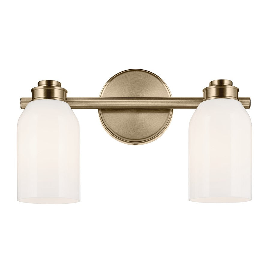 Kichler Shae 2-Light Vanity Light | Modern Champagne Bronze & Cased Opal Glass | Bathroom & Powder Room Illumination | 2 A19 Bulbs, 120V | Model 55201CPZ