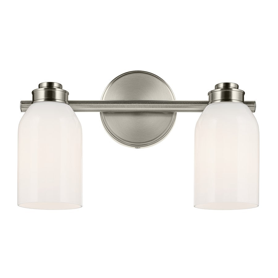 Kichler Shae 2-Light 15in Vanity Light | Brushed Nickel Steel & Cased Opal Glass | Bathroom Vanity Lighting | 2 Bulbs, 120V Dimmable | Model 55201NI