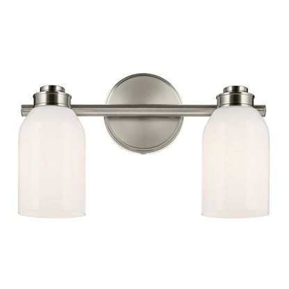 Kichler Shae 2-Light 15in Vanity Light | Brushed Nickel Steel & Cased Opal Glass | Bathroom Vanity Lighting | 2 Bulbs, 120V Dimmable | Model 55201NI