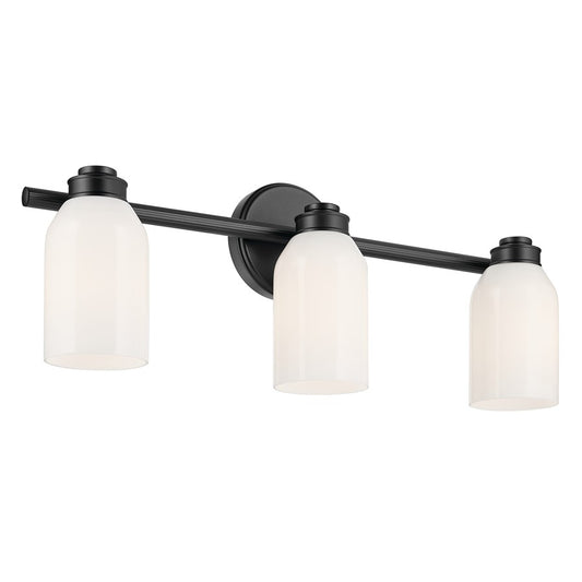 Kichler Shae 3 Light Wall Mt Bath 3 Arm, Black/Cased Opal - 55202BK