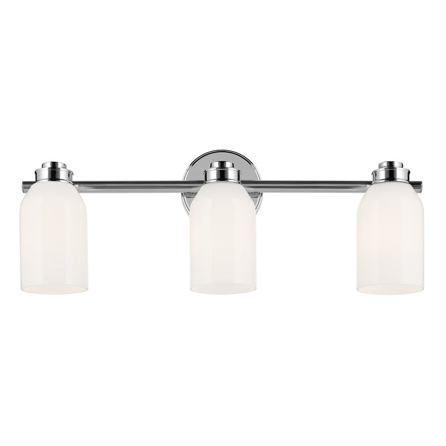 Kichler Shae 3-Light 24in Bath Vanity Light | Modern Chrome & Cased Opal Glass | Bathroom & Powder Room Fixture | 120V, Dimmable, 3-Bulb | Model 55202CH