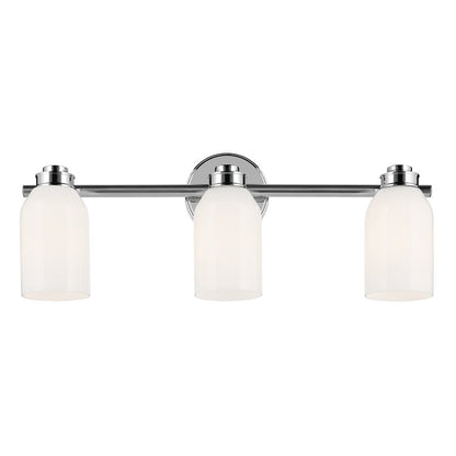 Kichler Shae 3-Light 24in Bath Vanity Light | Modern Chrome & Cased Opal Glass | Bathroom & Powder Room Fixture | 120V, Dimmable, 3-Bulb | Model 55202CH