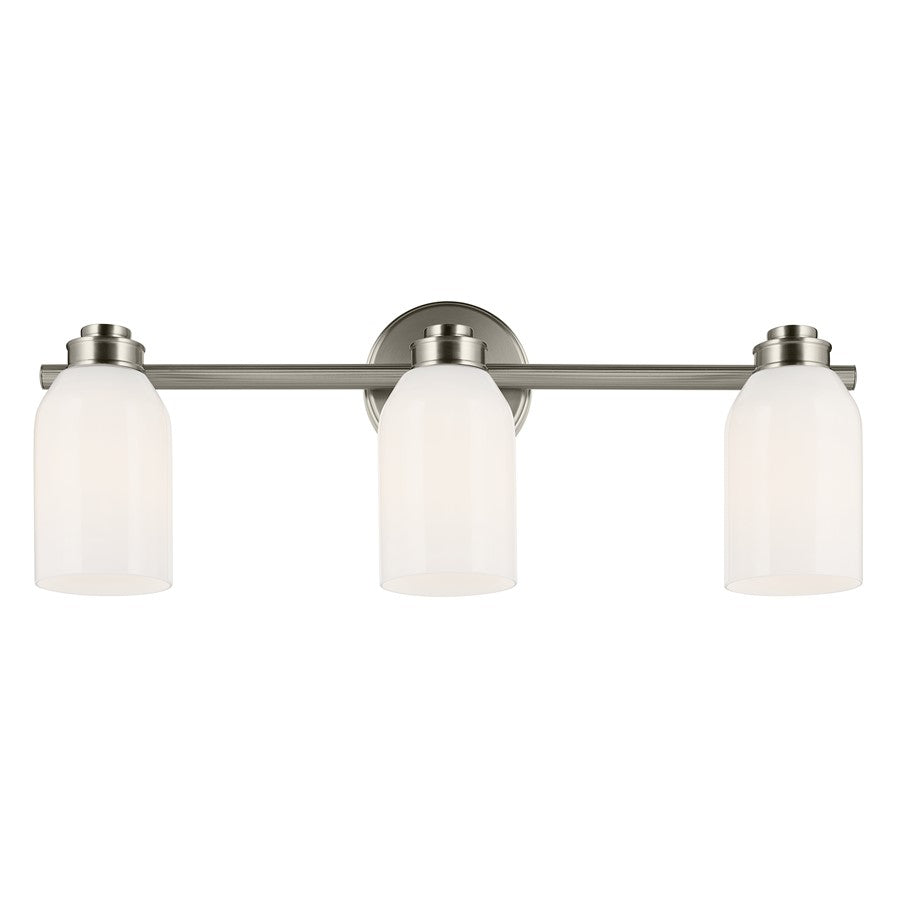 Kichler Shae 24in 3-Light Bathroom Vanity Light | Soft Modern Brushed Nickel & Cased Opal Glass | Bathroom & Powder Room Vanity | 24W LED | Model 55202NI