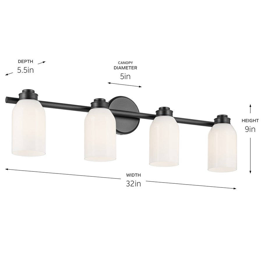 Kichler Shae 4 Light Wall Mt Bath 4 Arm, Black/Cased Opal