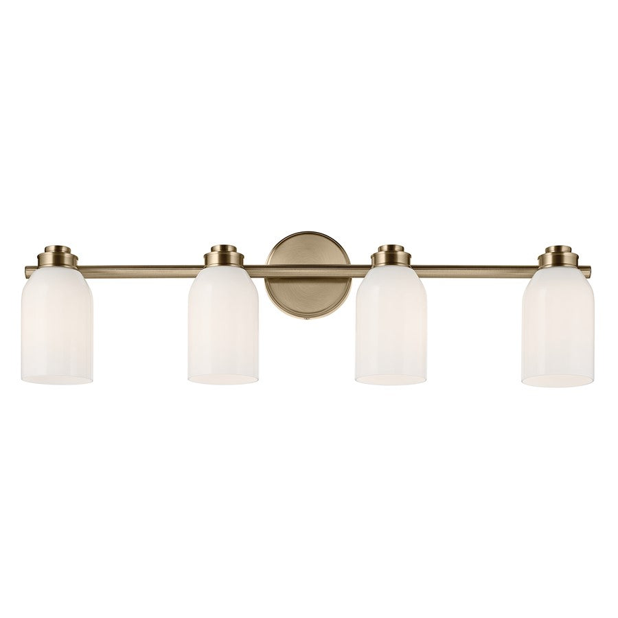 Kichler Shae 4-Light 32in Vanity Light | Modern Coastal Champagne Bronze & Cased Opal Glass | Bathroom Vanity Lighting | Dimmable| Model 55203CPZ
