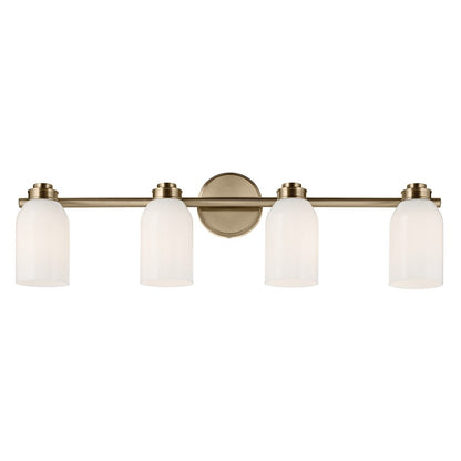Kichler Shae 4-Light 32in Vanity Light | Modern Coastal Champagne Bronze & Cased Opal Glass | Bathroom Vanity Lighting | Dimmable| Model 55203CPZ