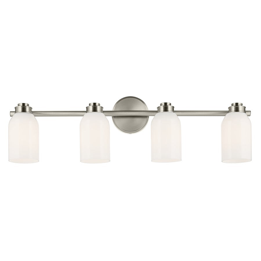 Kichler Shae 32in Wide 4-Light Vanity Light | Modern Coastal Brushed Nickel & Cased Opal Glass | Bathroom Vanity Light | Dimmable | Model 55203NI