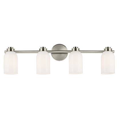 Kichler Shae 32in Wide 4-Light Vanity Light | Modern Coastal Brushed Nickel & Cased Opal Glass | Bathroom Vanity Light | Dimmable | Model 55203NI