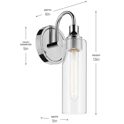 Kichler Kavi 1 Light 13" Wall Sconce, Chrome/Clear