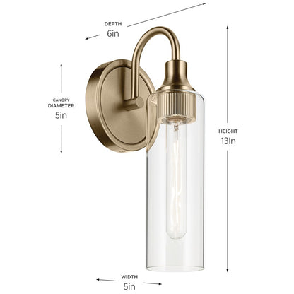 Kichler Kavi 1 Light Wall Sconce, Champagne Bronze/Clear
