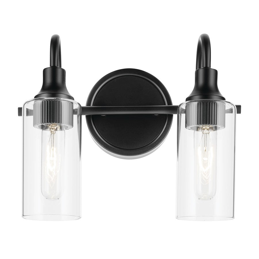 Kichler Kavi 2 Light Wall Mt Bath 2 Arm, Black/Clear