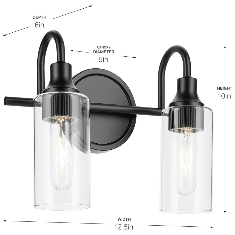 Kichler Kavi 2 Light Wall Mt Bath 2 Arm, Black/Clear