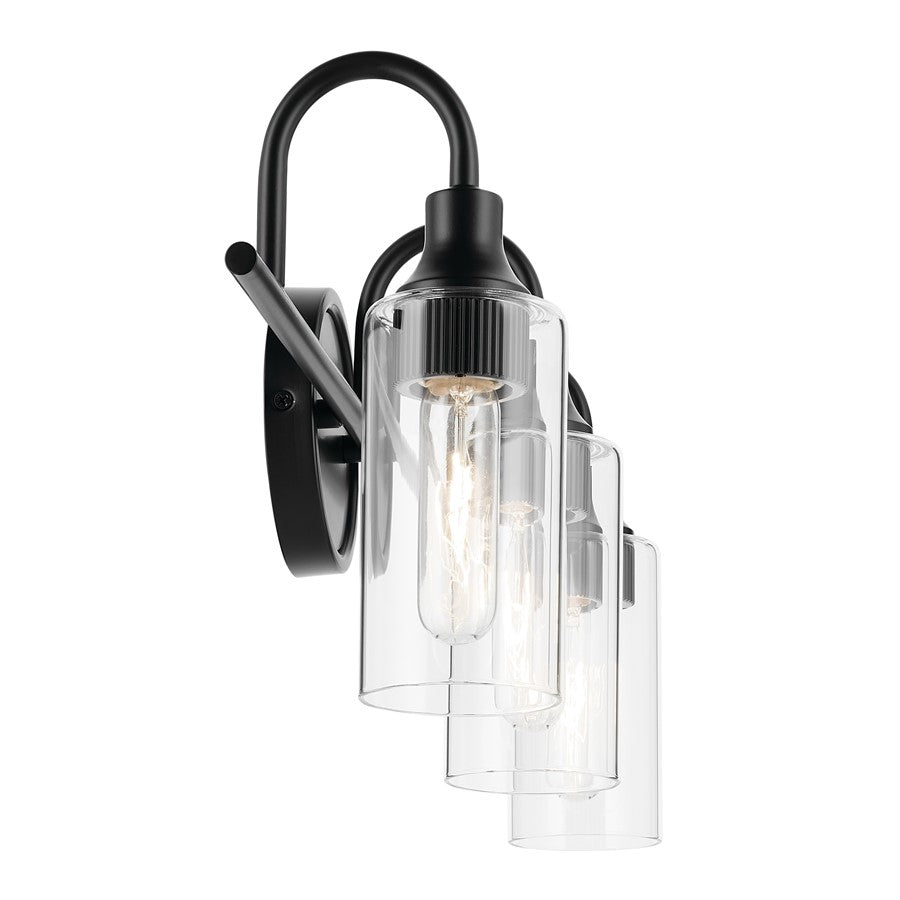 Kichler Kavi 3 Light Wall Mt Bath 3 Arm, Black/Clear