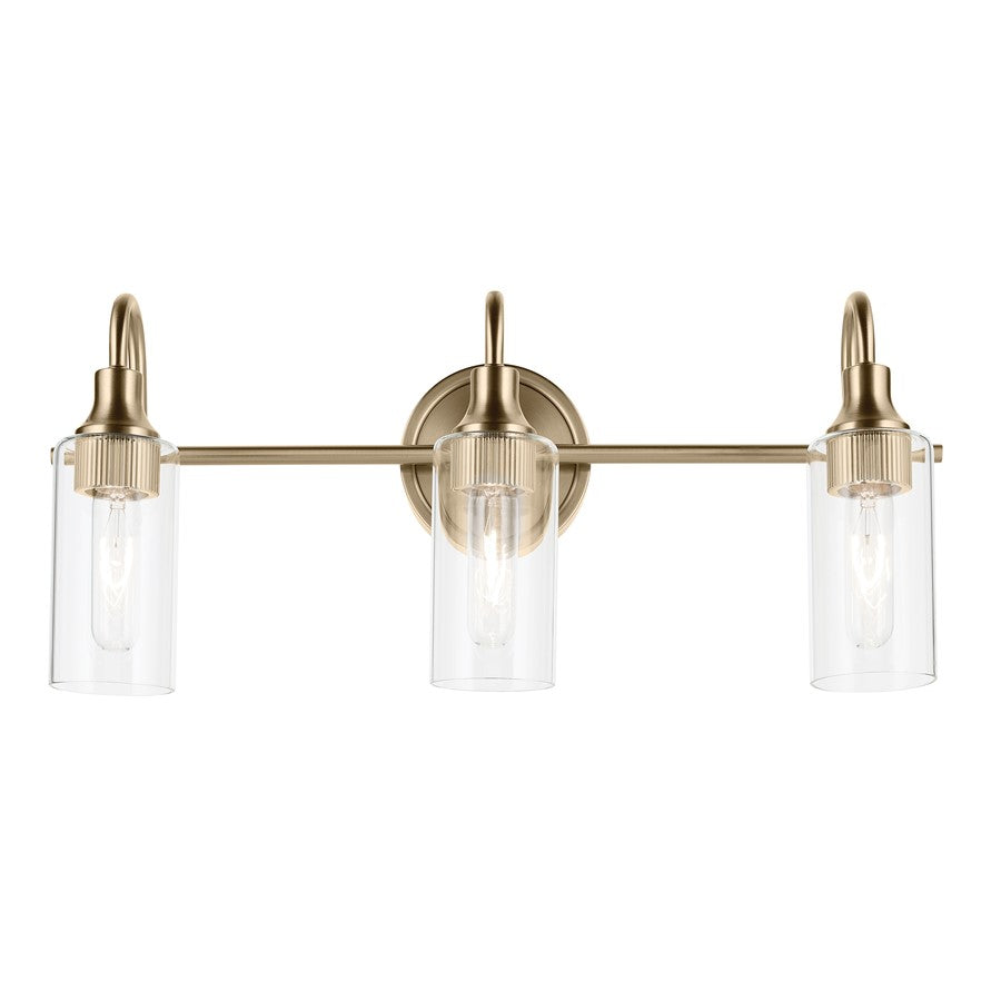 Kichler Kavi 23in 3-Light Vanity Light | Modern Champagne Bronze Steel & Clear Glass | Bathroom Vanity Lighting | Dimmable | Model 55211CPZ