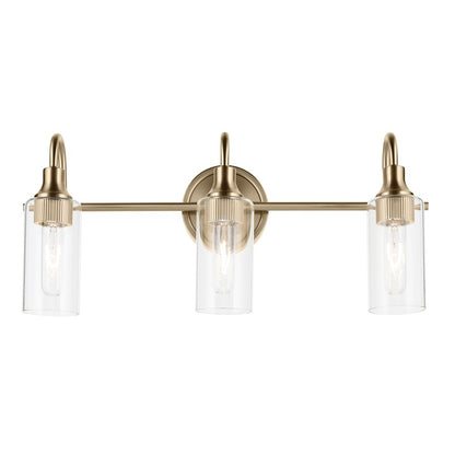 Kichler Kavi 23in 3-Light Vanity Light | Modern Champagne Bronze Steel & Clear Glass | Bathroom Vanity Lighting | Dimmable | Model 55211CPZ