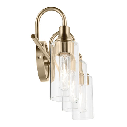 Kichler Kavi 23in 3-Light Vanity Light | Modern Champagne Bronze Steel & Clear Glass | Bathroom Vanity Lighting | Dimmable | Model 55211CPZ