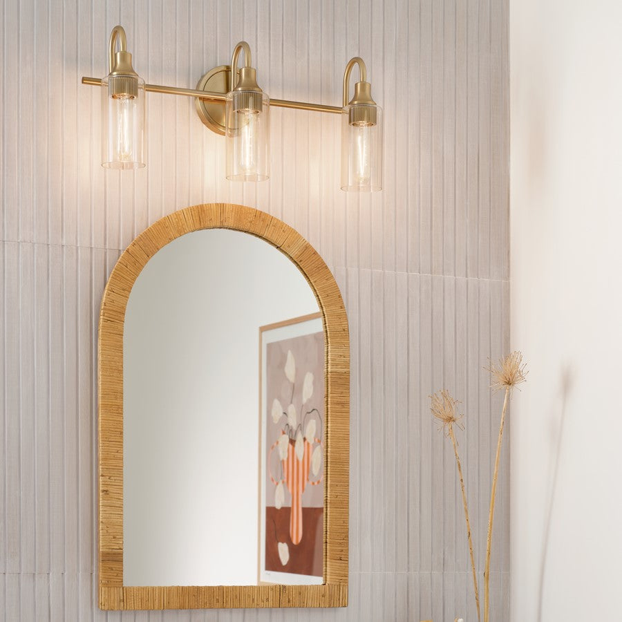 Kichler Kavi 23in 3-Light Vanity Light | Modern Champagne Bronze Steel & Clear Glass | Bathroom Vanity Lighting | Dimmable | Model 55211CPZ