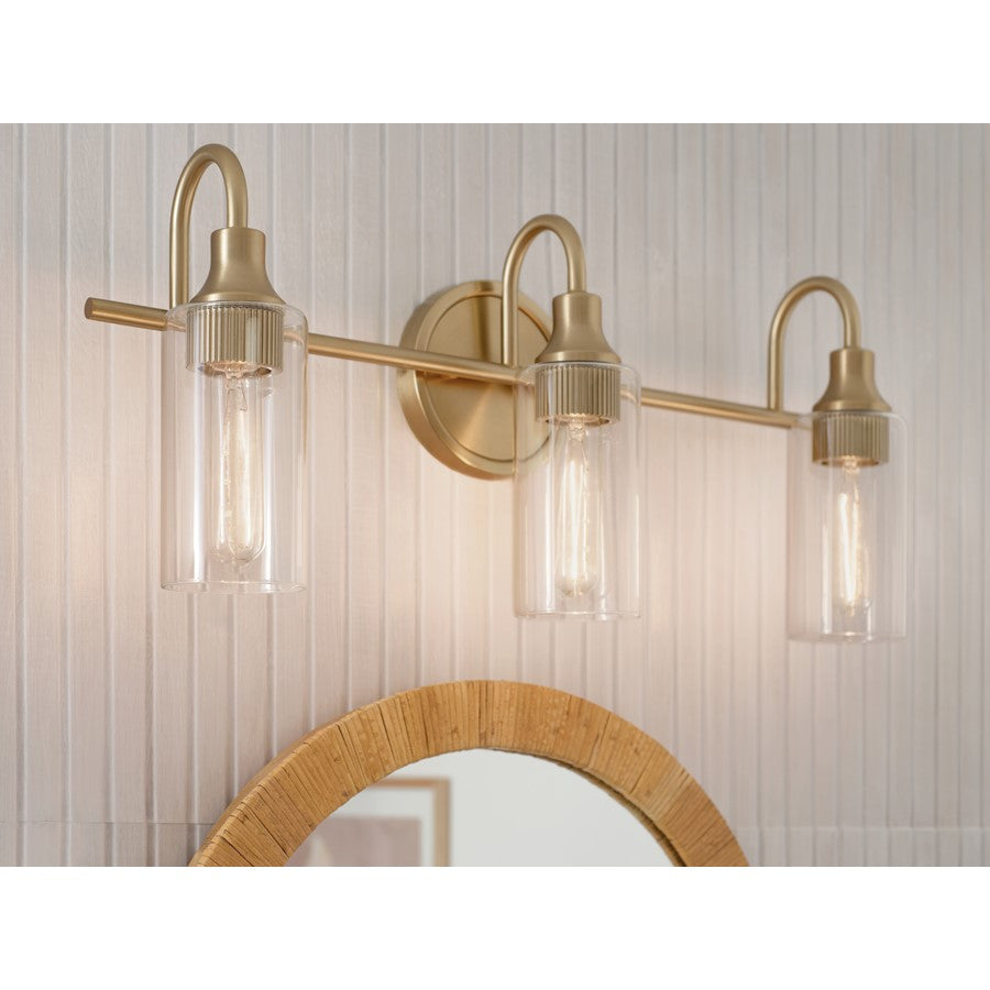 Kichler Kavi 23in 3-Light Vanity Light | Modern Champagne Bronze Steel & Clear Glass | Bathroom Vanity Lighting | Dimmable | Model 55211CPZ