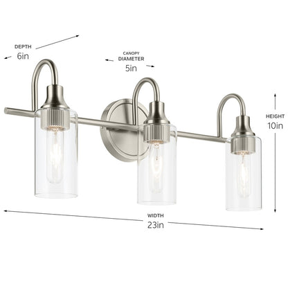 Kichler Kavi 3 Light 23" Wall Mt Bath 3 Arm, Brushed Nickel/Clear