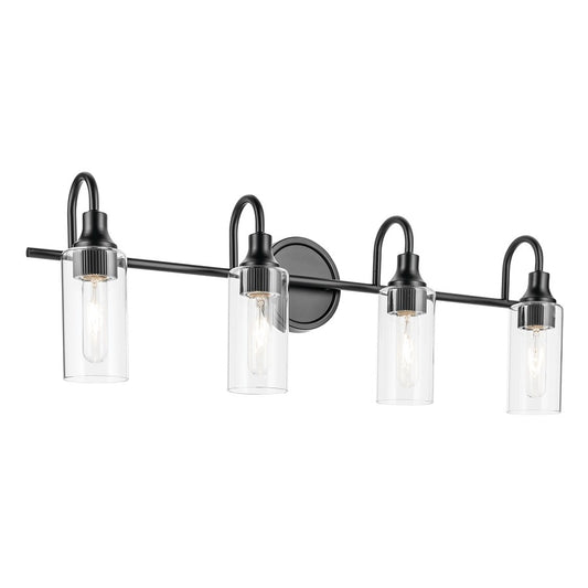Kichler Kavi 4 Light 32" Wall Mt Bath 4 Arm, Black/Clear - 55212BK