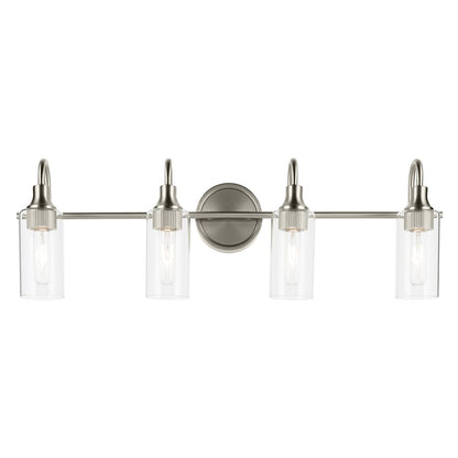 Kichler Kavi 31.5in Wide 4-Light Bathroom Vanity Light | Brushed Nickel Steel & Clear Glass | Modern Bath Vanity Lighting | 4 x T10 Bulbs | Model 55212NI