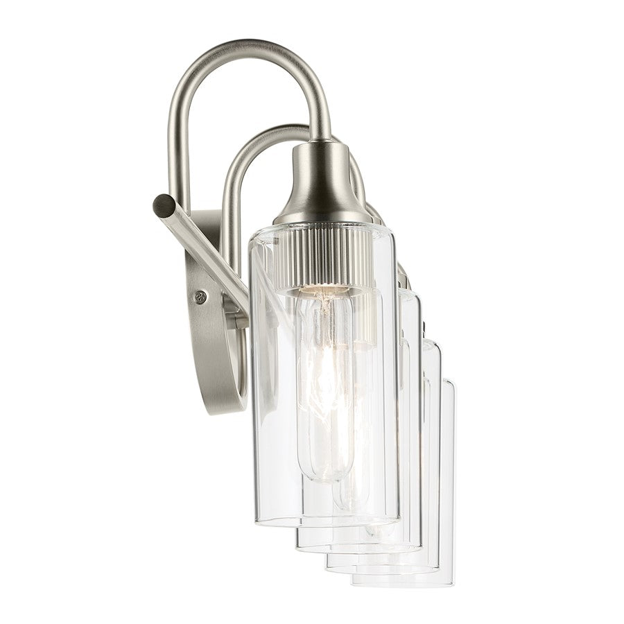 Kichler Kavi 31.5in Wide 4-Light Bathroom Vanity Light | Brushed Nickel Steel & Clear Glass | Modern Bath Vanity Lighting | 4 x T10 Bulbs | Model 55212NI