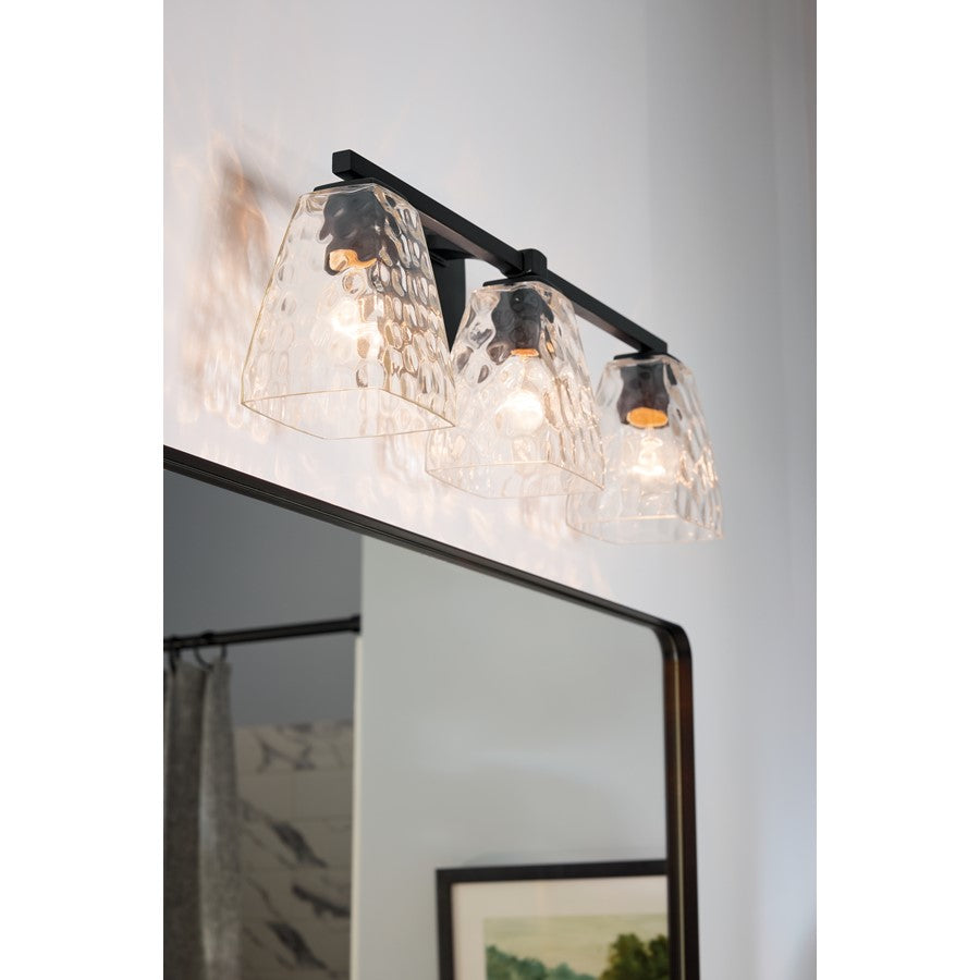 Kichler Marant 3-Light 24in Wide Vanity Light | Modern Black Steel & Opal Glass | Bathroom & Powder Room Light | 3 Bulbs, Dimmable | Model 55216BK