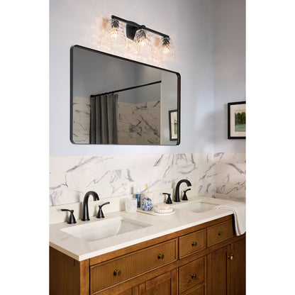 Kichler Marant 3-Light 24in Wide Vanity Light | Modern Black Steel & Opal Glass | Bathroom & Powder Room Light | 3 Bulbs, Dimmable | Model 55216BK