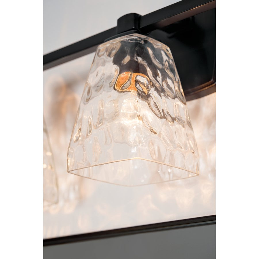 Kichler Marant 23.75in 3-Light Vanity Light | Modern Black Steel & Clear Water Glass | Bathroom Vanity & Powder Room | 120V, Dimmable | Model 55216BKWTR